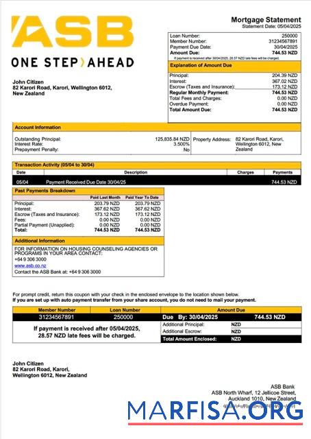 Hohe Qualität Neuseeland ASB Bank Hypothek Kontoauszug Word and PDF Vorlage
