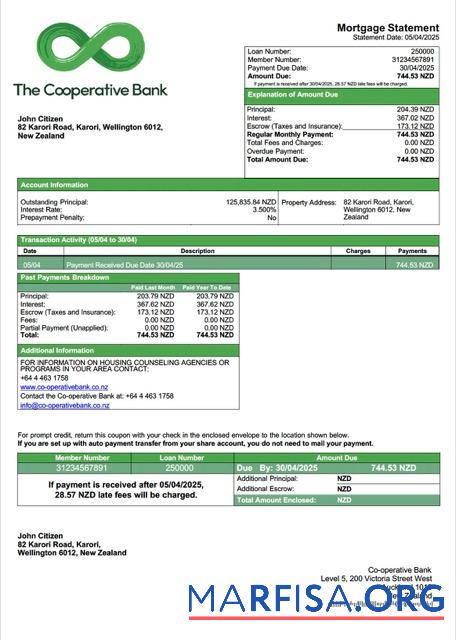 Premium Neuseeland Co operative Bank Hypothek Kontoauszug Word and PDF Vorlage