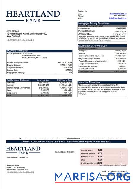 Hohe Qualität Neuseeland Heartland Bank Hypothek Kontoauszug Word and PDF Vorlage