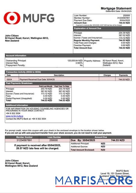 Premium Neuseeland MUFG Bank Hypothek Kontoauszug Word and PDF Vorlage