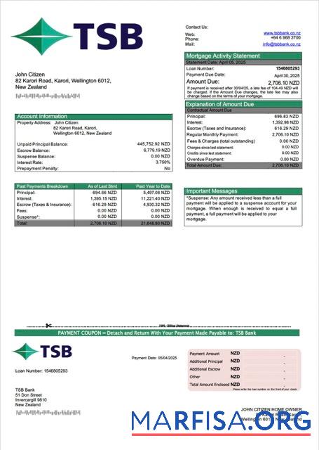 Premium Neuseeland TSB Bank Hypothek Kontoauszug Word and PDF Vorlage