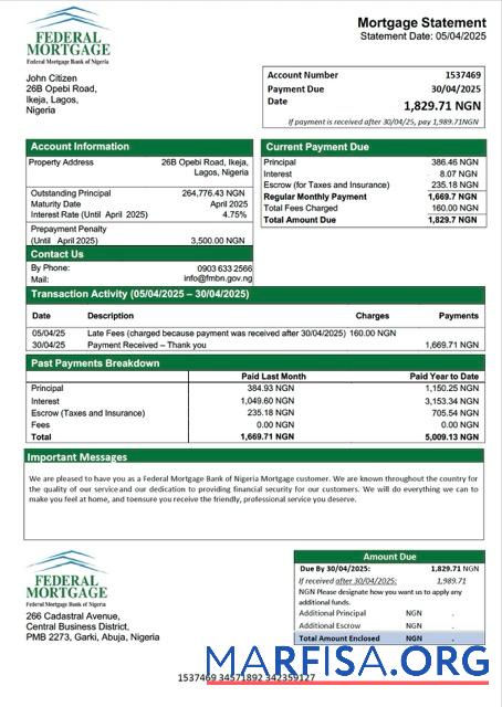 Bearbeitbar Nigeria Federal Hypothek Bank of Nigeria Hypothek Kontoauszug Word and PDF Vorlage