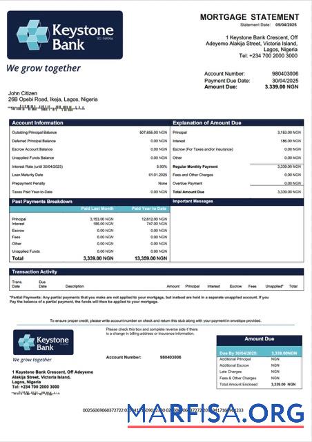 Professionell Nigeria Keystone Bank Hypothek Kontoauszug Word and PDF Vorlage