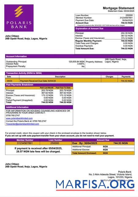 Realistisch Nigeria Polaris Bank Hypothek Kontoauszug Word and PDF Vorlage