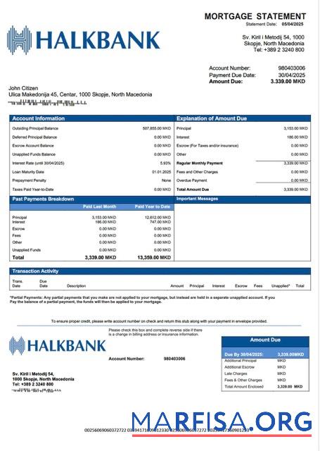Premium Nordmazedonien Halkbank Hypothek Kontoauszug Word and PDF Vorlage