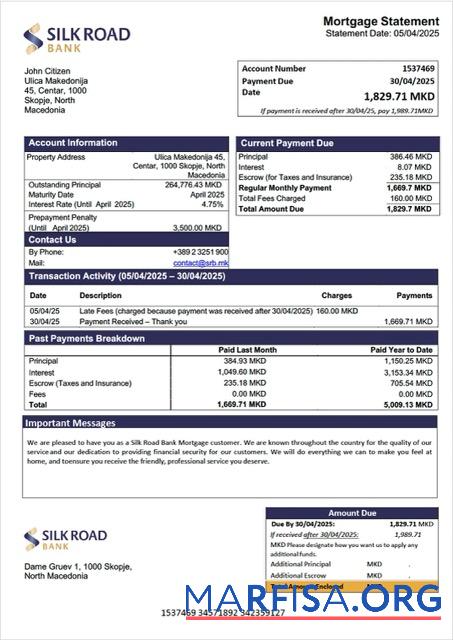 Professionell Nordmazedonien┬áSilk Road Bank Hypothek Kontoauszug Word and PDF Vorlage