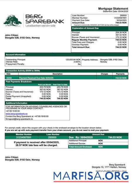 Premium Norwegen Berg Sparebank Hypothek Kontoauszug Word and PDF Vorlage