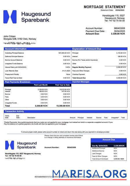 Professionell Norwegen Haugesund Sparebank Hypothek Kontoauszug Word and PDF Vorlage