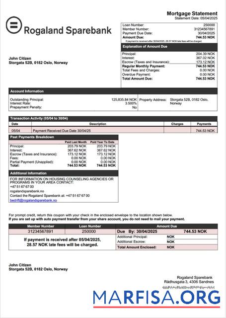 Hohe Qualität Norwegen Rogaland Sparebank Hypothek Kontoauszug Word and PDF Vorlage