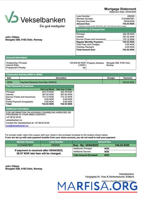 Professionell Norwegen Vekselbanken Hypothek Kontoauszug Word and PDF Vorlage