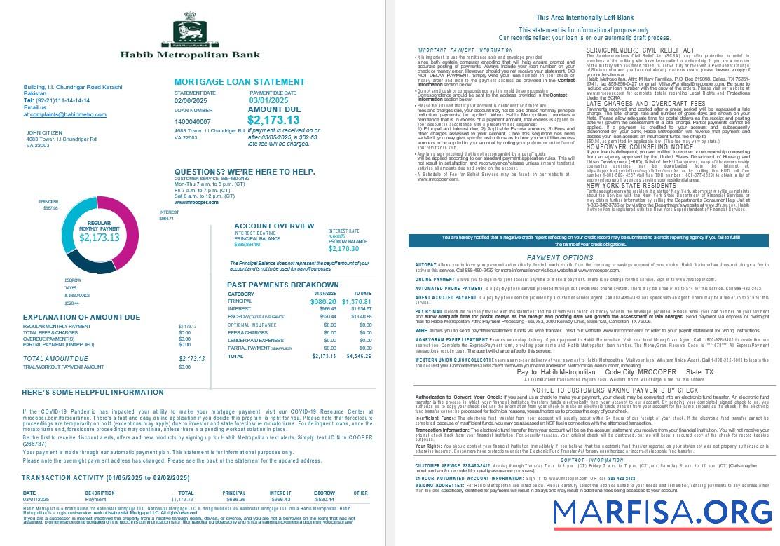 Pakistan Habib Metropolitan Hypothek Darlehen Kontoauszug in Word and PDF Formate , 4 pages 1 2 Vorlage
