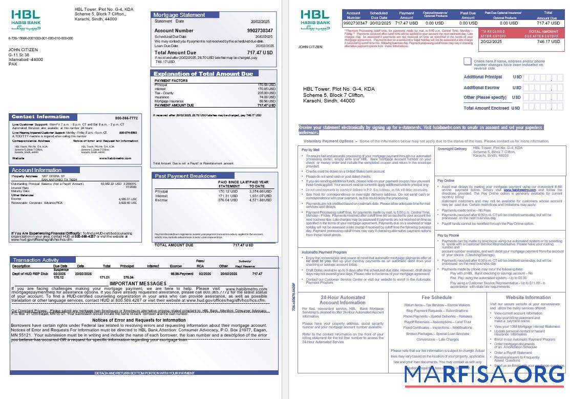 Pakistan Habib Hypothek Kontoauszug in Word and PDF Formate, 3 pages 1 2 Design