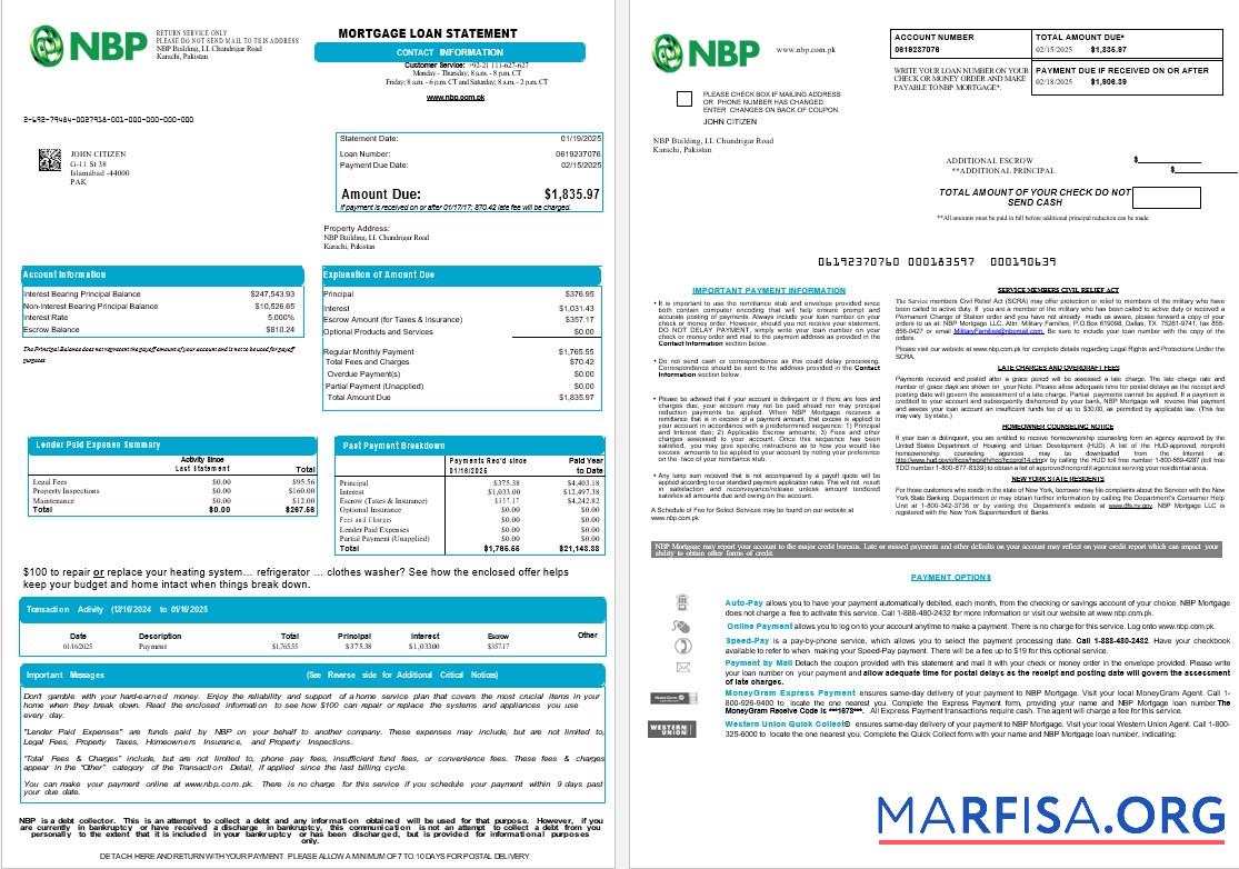 Pakistan NBP Hypothek Darlehen Kontoauszug in Word and PDF Formate , 8 pages 1 2 Vorschau
