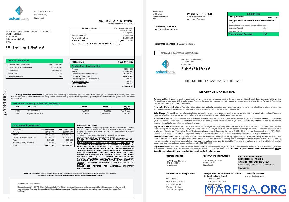 Pakistan Askaribank Hypothek Kontoauszug in Word and PDF Formate 1 2 Probe