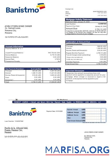 Panama Banistmo Bank Hypothek Kontoauszug in Word and PDF Formate Design