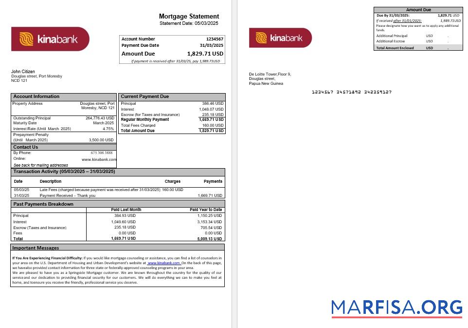 Papua-Neuguinea Kina Securities Limites Bank Hypothek Kontoauszug in Word and PDF Formate Design