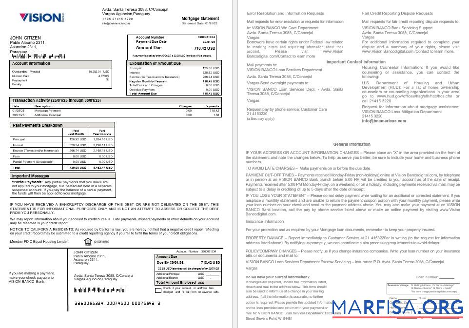 Paraguay Vision Banco Hypothek Kontoauszug in Word and PDF Formate Mockup