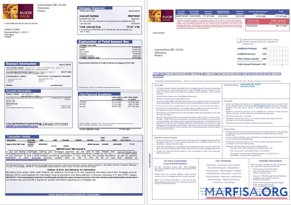 Polen Alior Hypothek Kontoauszug in Word and PDF Formate 1 2 Mockup