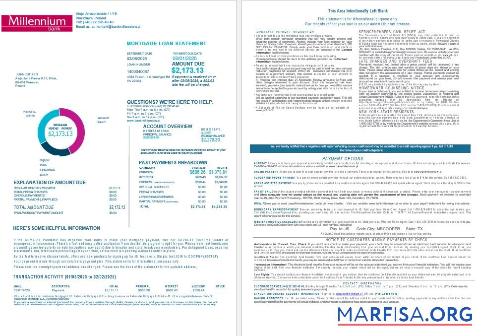 Polen Millennium Bank Hypothek Kontoauszug in Word and PDF Formate 1 2 Vorlage