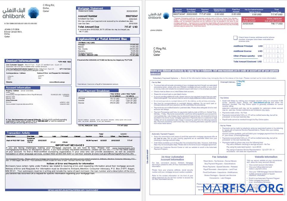Katar Ahlibank Hypothek Kontoauszug in Word and PDF Formate 1 2 Probe