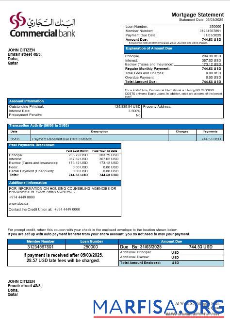 Katar Commercal Hypothek Kontoauszug in Word and PDF Formate Vorschau