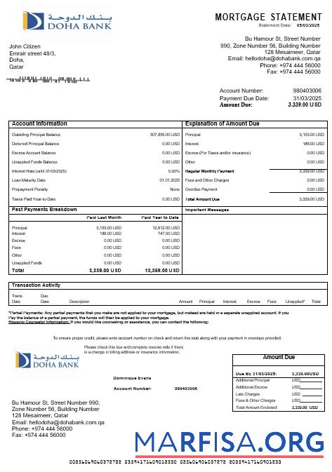 Katar Doha Bank Hypothek Kontoauszug in Word and PDF Formate Vorlage