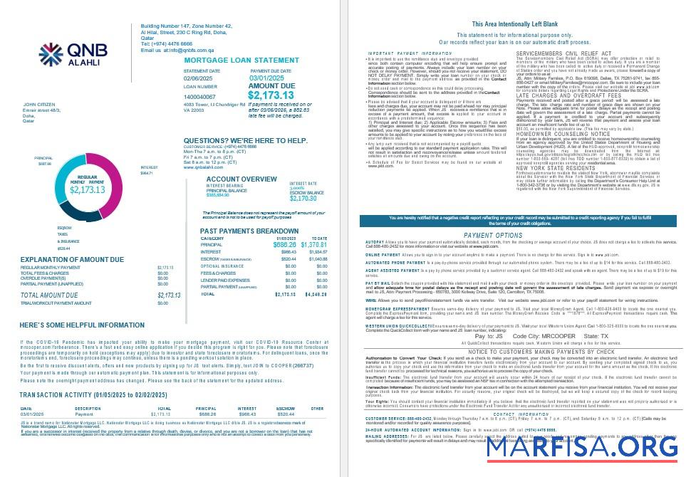 Katar QNB Alahli Bank Hypothek Kontoauszug in Word and PDF Formate 1 2 Vorschau