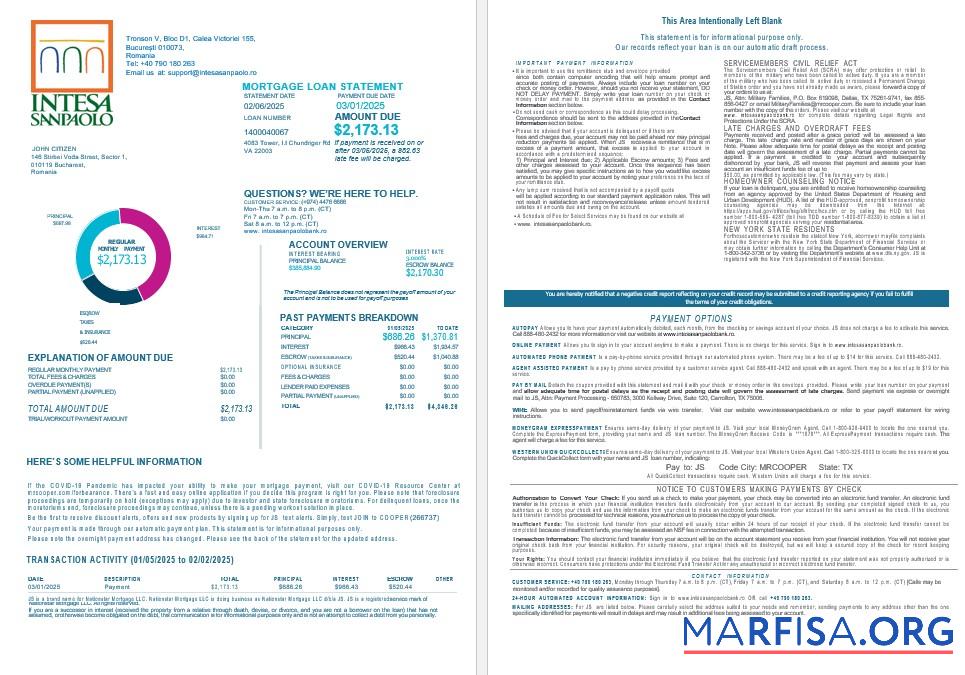 Rumänien Intesa Sanpaolo Bank Hypothek Kontoauszug in Word and PDF Formate 1 2 Mockup