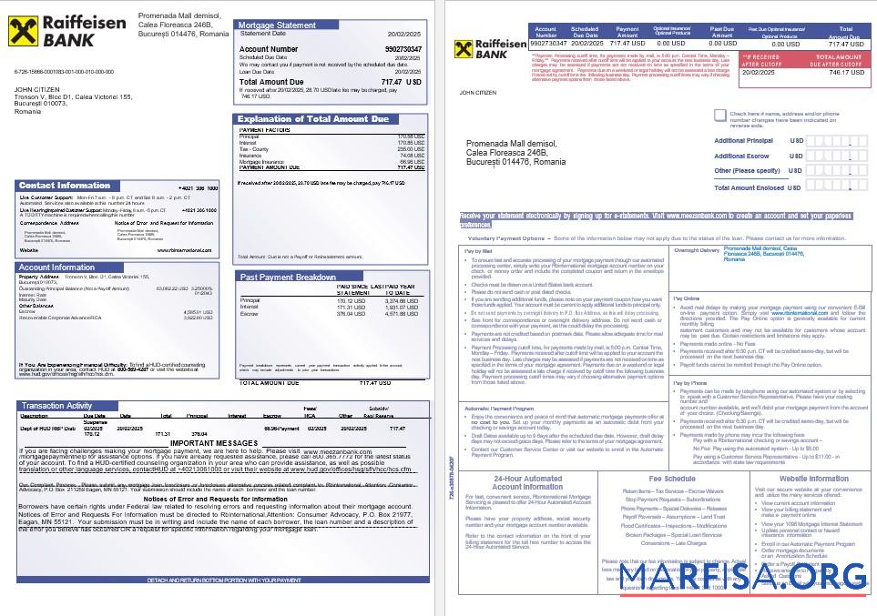 Rumänien Raiffeisen Bank Hypothek Kontoauszug in Word and PDF Formate 1 2 Mockup