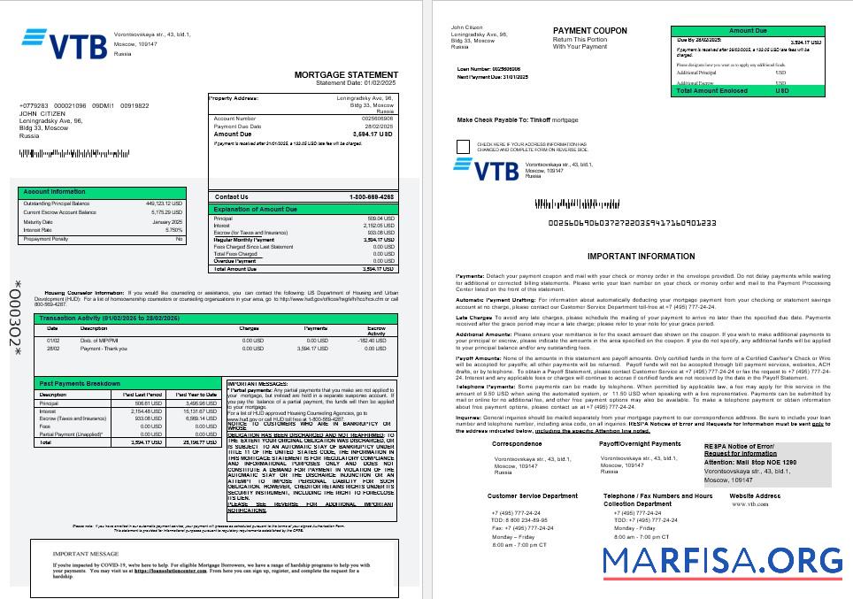 Russland VTB Bank Hypothek Kontoauszug in Word and PDF Formate 1 2 Vorlage