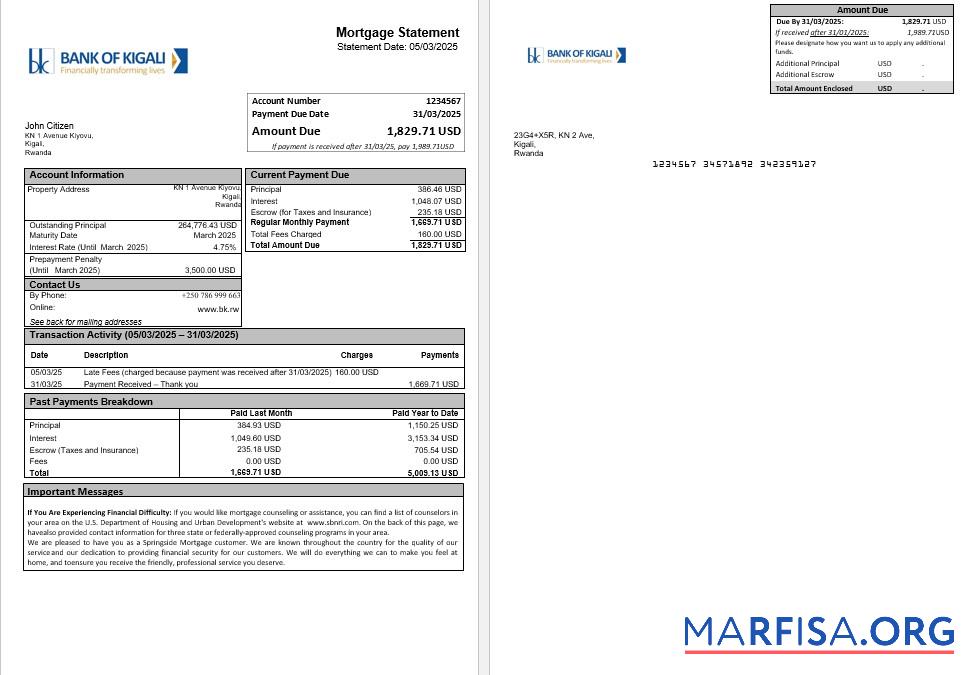 Ruanda Bank of Kigali Hypothek Kontoauszug in Word and PDF Formate Vorlage