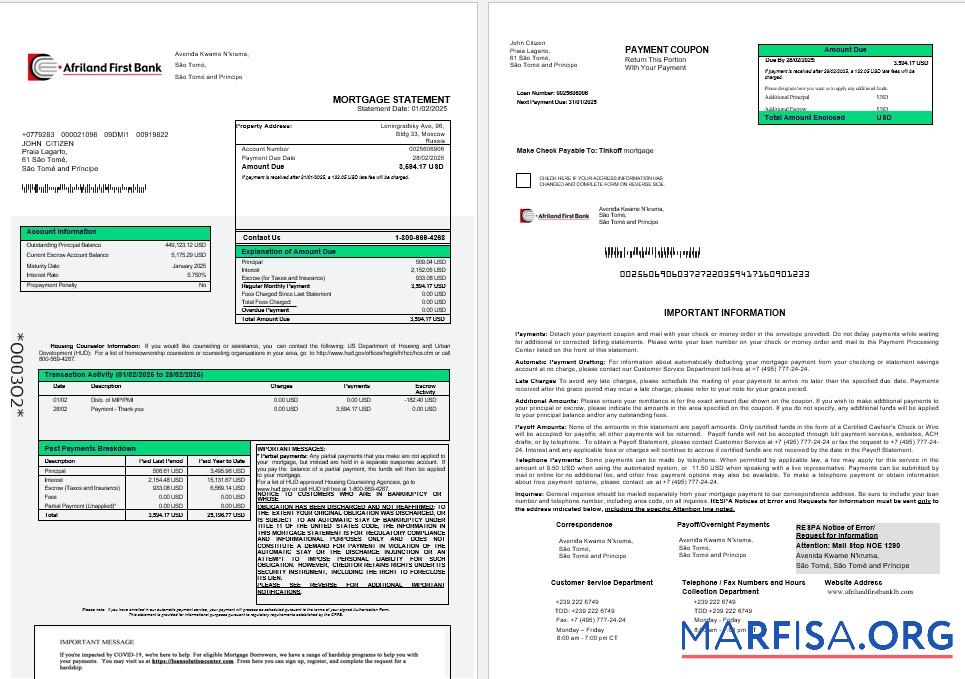 São Tomé und Príncipe Afriland First Bank Hypothek Kontoauszug in Word and PDF Formate 1 2 Design