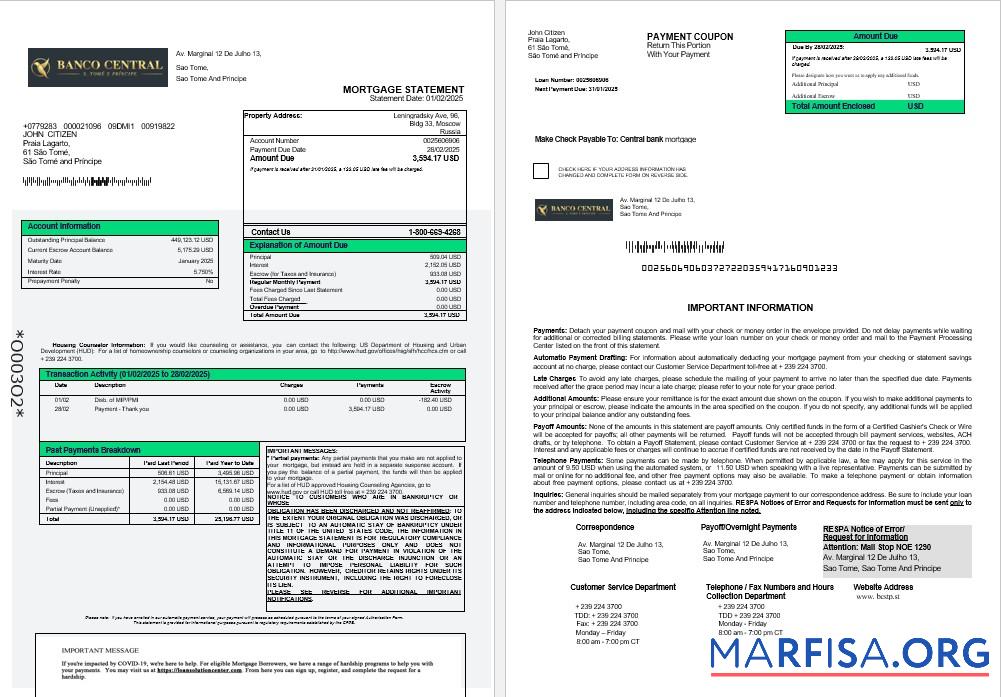 São Tomé und Príncipe Banco Central de S.Tome e Principe Hypothek Kontoauszug in Word 1 2 Vorschau