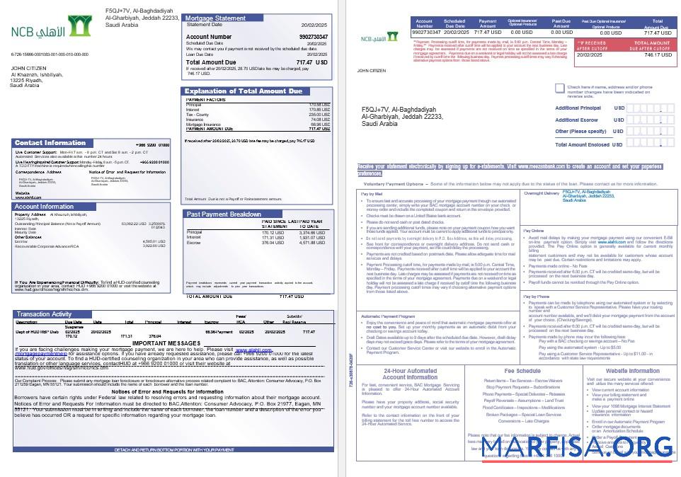 Saudi-Arabien NCB Bank Hypothek Kontoauszug in Word and PDF Formate 1 2 Probe