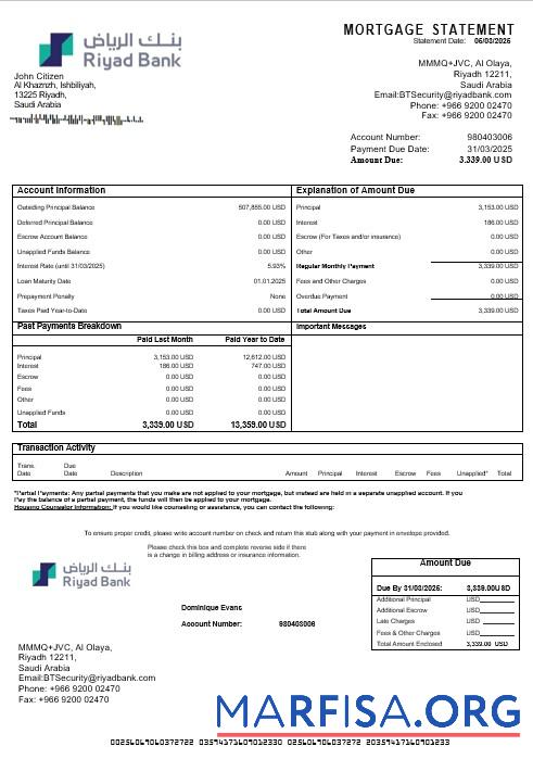 Saudi-Arabien Riyad Bank Hypothek Kontoauszug in Word and PDF Formate Design