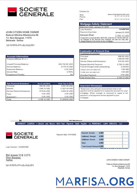 Serbien Societe Generale Bank Hypothek Kontoauszug in Word and PDF Formate Design