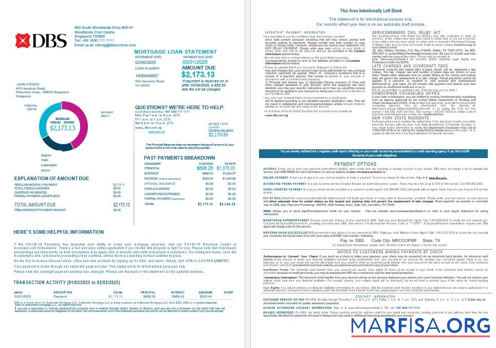 Singapur DBS Bank Bank Hypothek Kontoauszug in Word and PDF Formate 1 2 Vorschau