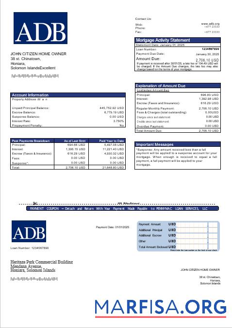 Salomonen ADB Bank Hypothek Kontoauszug in Word and PDF Formate Probe