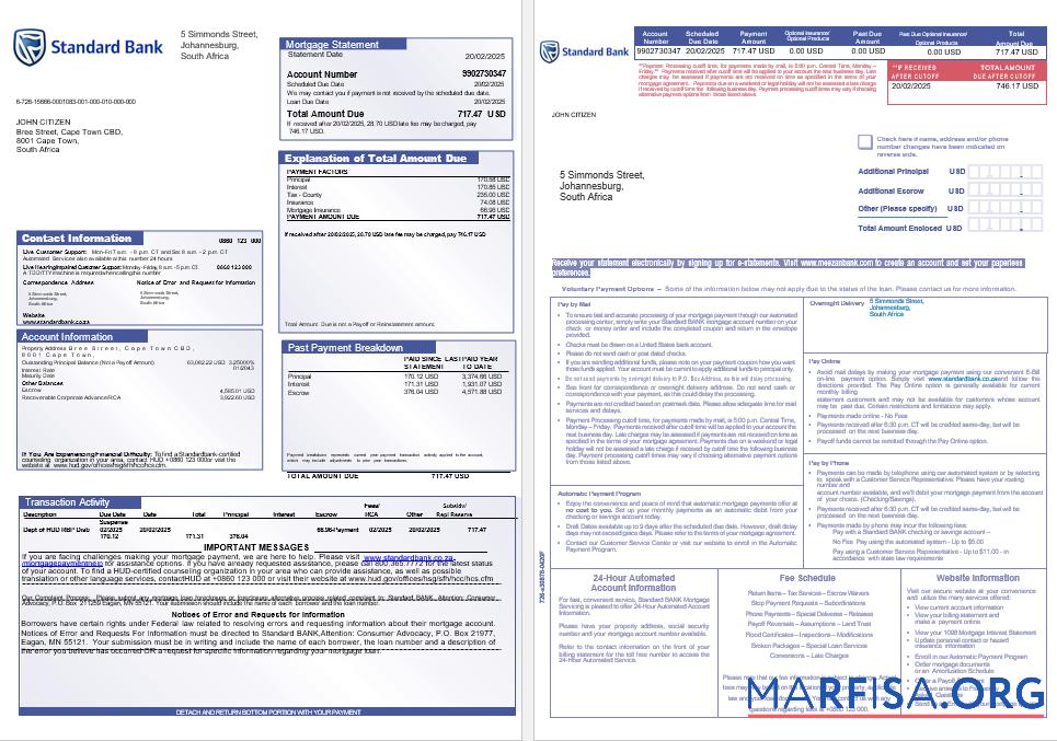 Südafrika Standard Bank Hypothek Kontoauszug in Word and PDF Formate 1 2 Vorlage