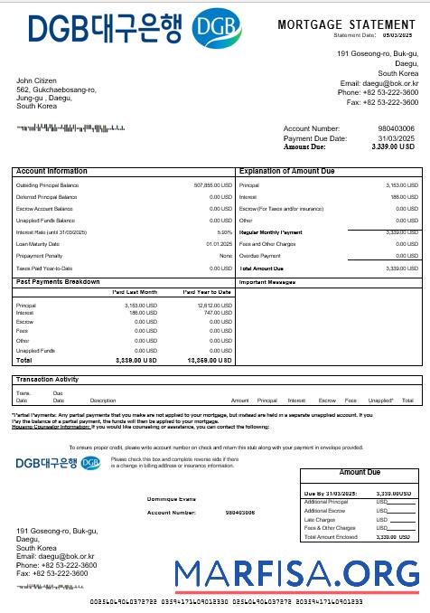 Südkorea Daegu Bank Hypothek Kontoauszug in Word and PDF Formate Vorlage