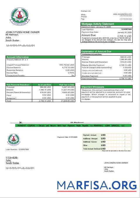 Südsudan Ivory Bank Hypothek Kontoauszug in Word and PDF Formate Vorschau