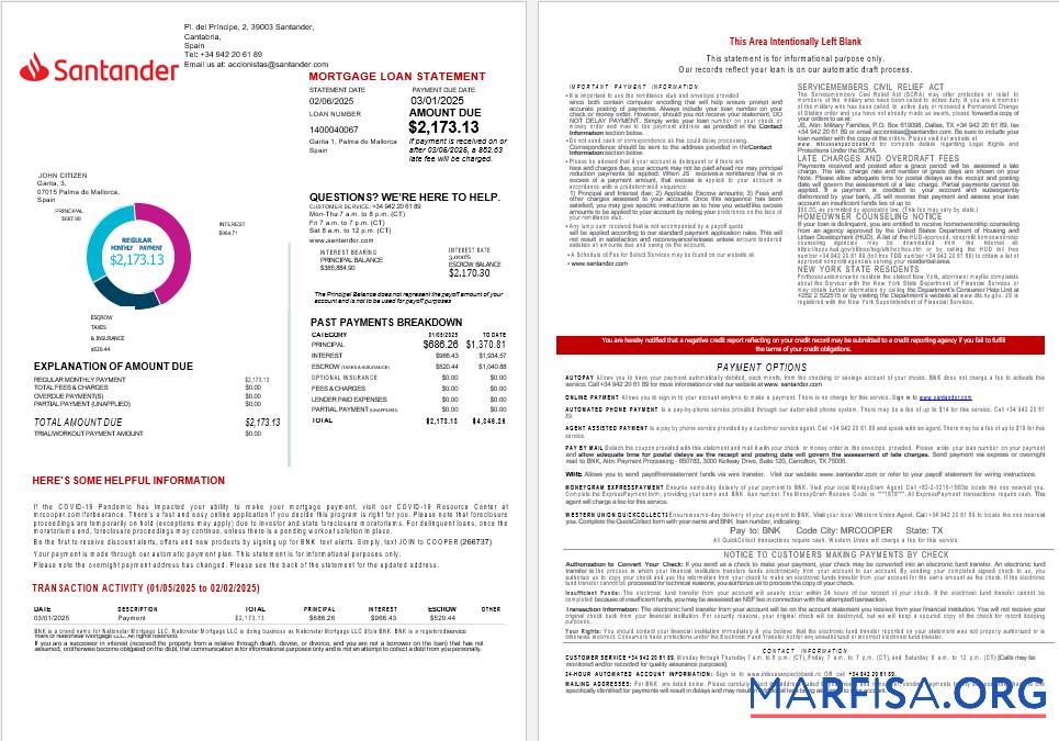 Spanien Santander Bank Hypothek Kontoauszug in Word and PDF Formate 1 2 Mockup