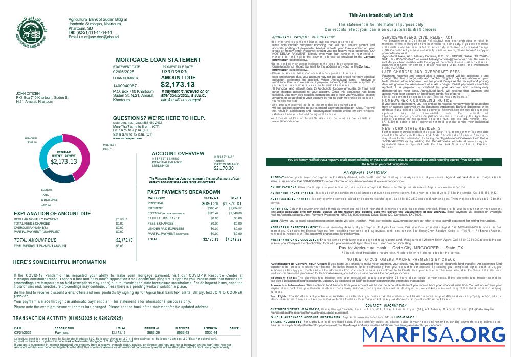 Sudanese Agricultural Bank of Sudanese Bank Hypothek Darlehen Kontoauszug in Word and PDF Formate , 4 pages 1 2 Design