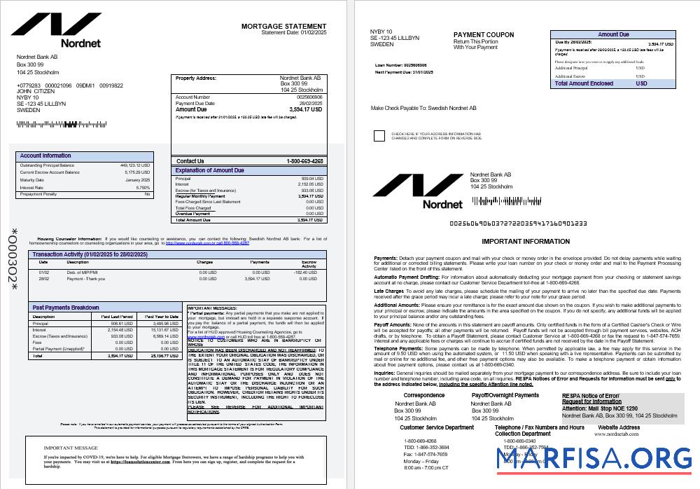 Swedish Nordnet AB Bank Hypothek Kontoauszug in Word and PDF Formate 1 2 Mockup