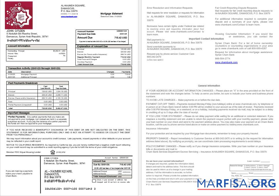 Syrian Cham Bank Hypothek Kontoauszug in Word and PDF Formate Mockup