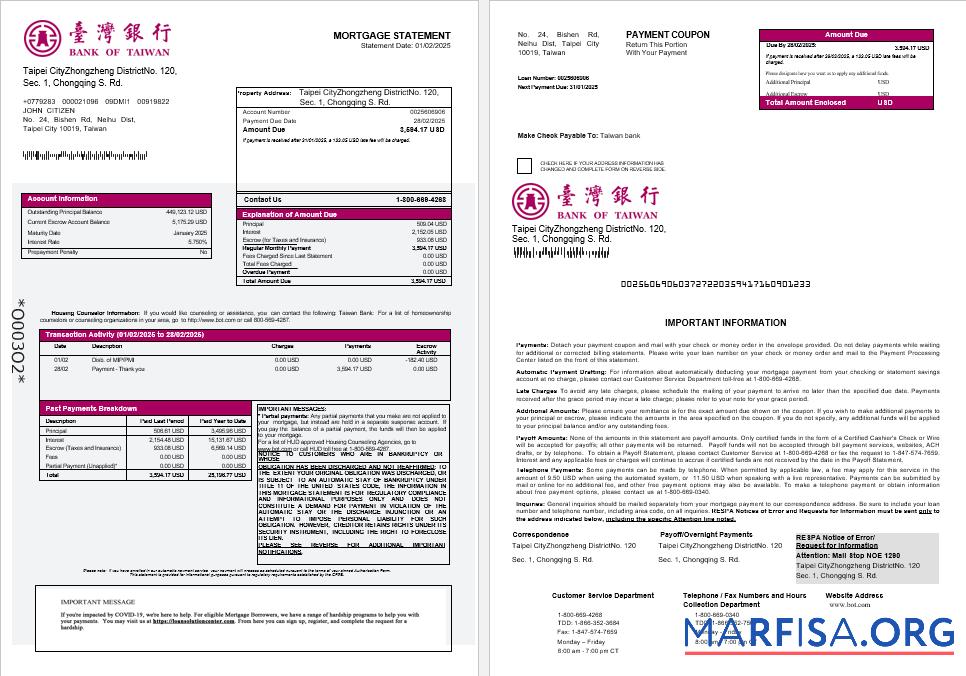 Taiwan Bank of Taiwan Bank Hypothek Kontoauszug in Word and PDF Formate 1 2 Vorschau