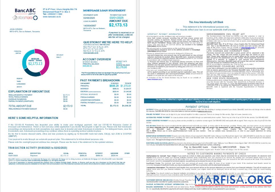 Tansania BancABC Bank Hypothek Darlehen Kontoauszug in Word and PDF Formate , 4 pages 1 2 Probe