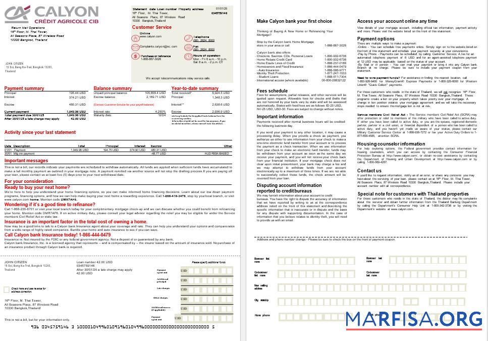 Thailand Caylon Bank Hypothek Kontoauszug in Word and PDF Formate, 2 pages Probe