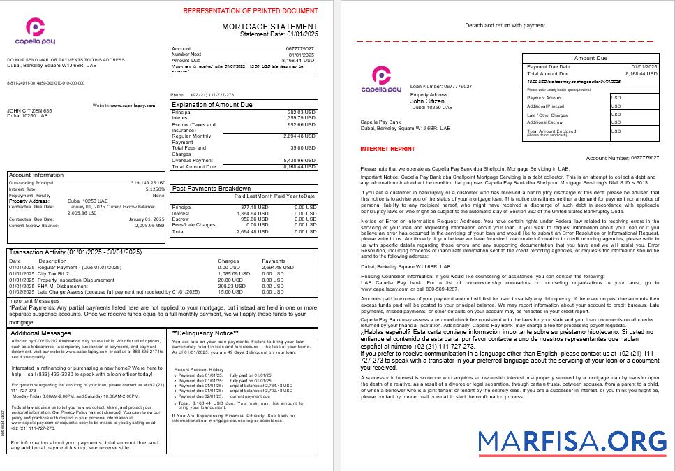 VAE Capella Pay Bank Hypothek Kontoauszug in Word and PDF Formate, 3 pages 1 2 Vorschau