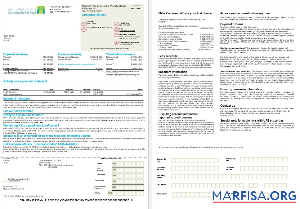 VAE Kommerziell Bank Hypothek Kontoauszug in Word and PDF Formate, 2 pages Vorlage